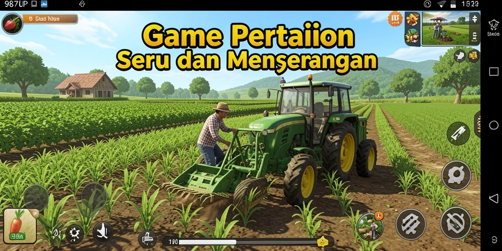 Gameplay seru 987UP dengan aktivitas bertani yang menarik.