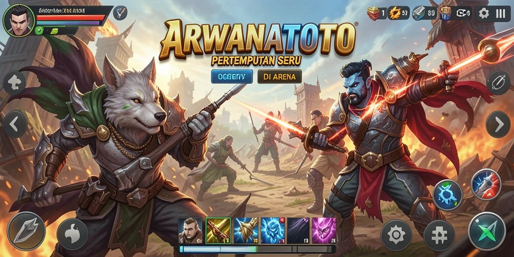 Screenshot gameplay ARWANATOTO menampilkan pertarungan seru antar karakter.