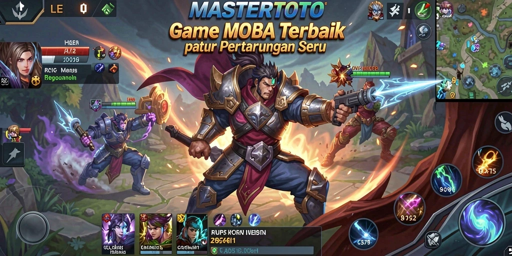 Tangkapan layar MASTERTOTO menampilkan aksi pertarungan seru dalam gameplay MOBA.