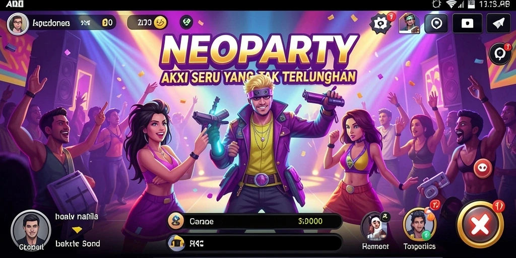 Tampilan gameplay NEOPARTY yang penuh aksi dan tantangan.