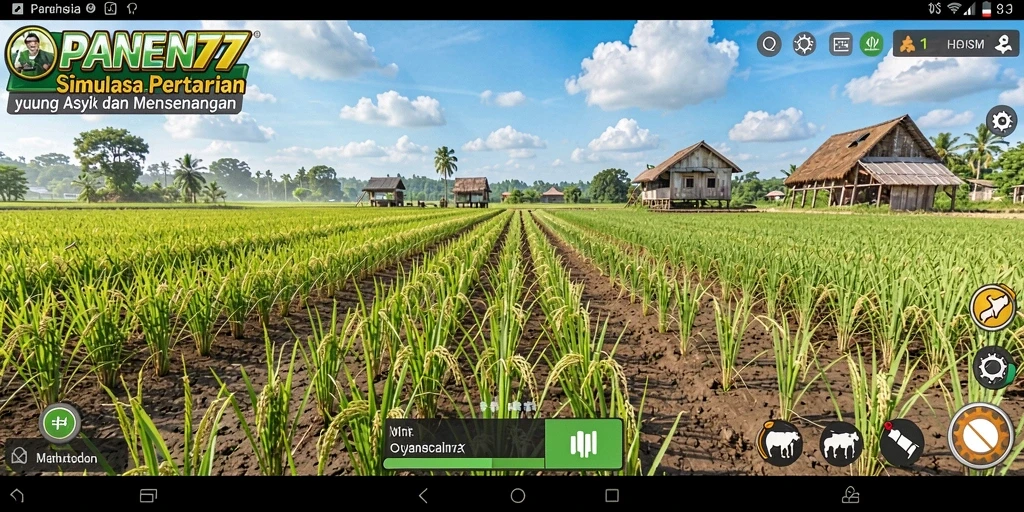 Tangkapan layar gameplay PANEN77 yang menampilkan ladang penuh tanaman.