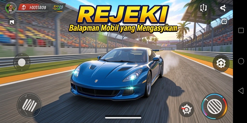 Gameplay Racing yang memacu adrenalin dengan mobil balap yang cepat.