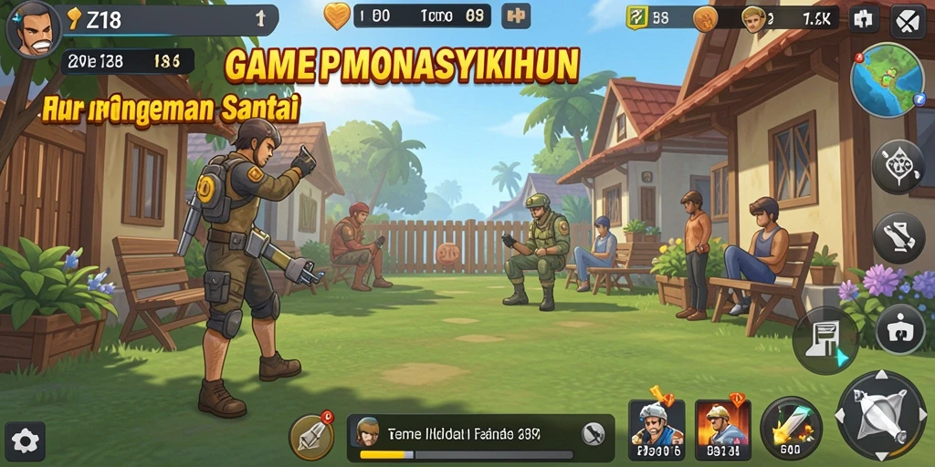 Screenshot gameplay Z18 menampilkan karakter sedang beraksi dalam momen santai.