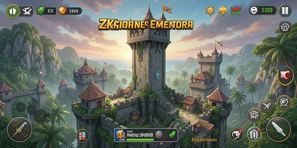 Screenshot gameplay Tower Defense yang menampilkan serangan menara.